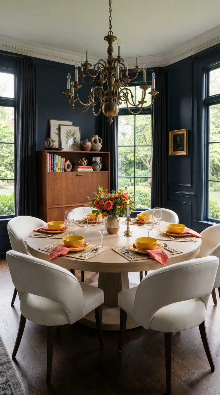 formal dining room decor Dark Walls With Bright Accents