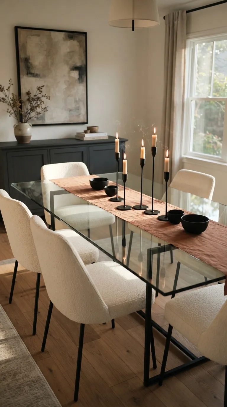 glass dining room table decor Black Metal Candleholders