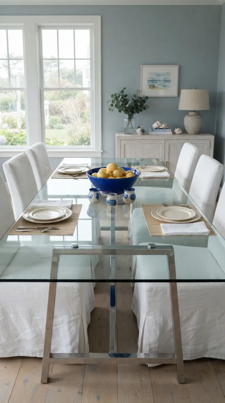glass dining room table decor Blue Ceramic Accent