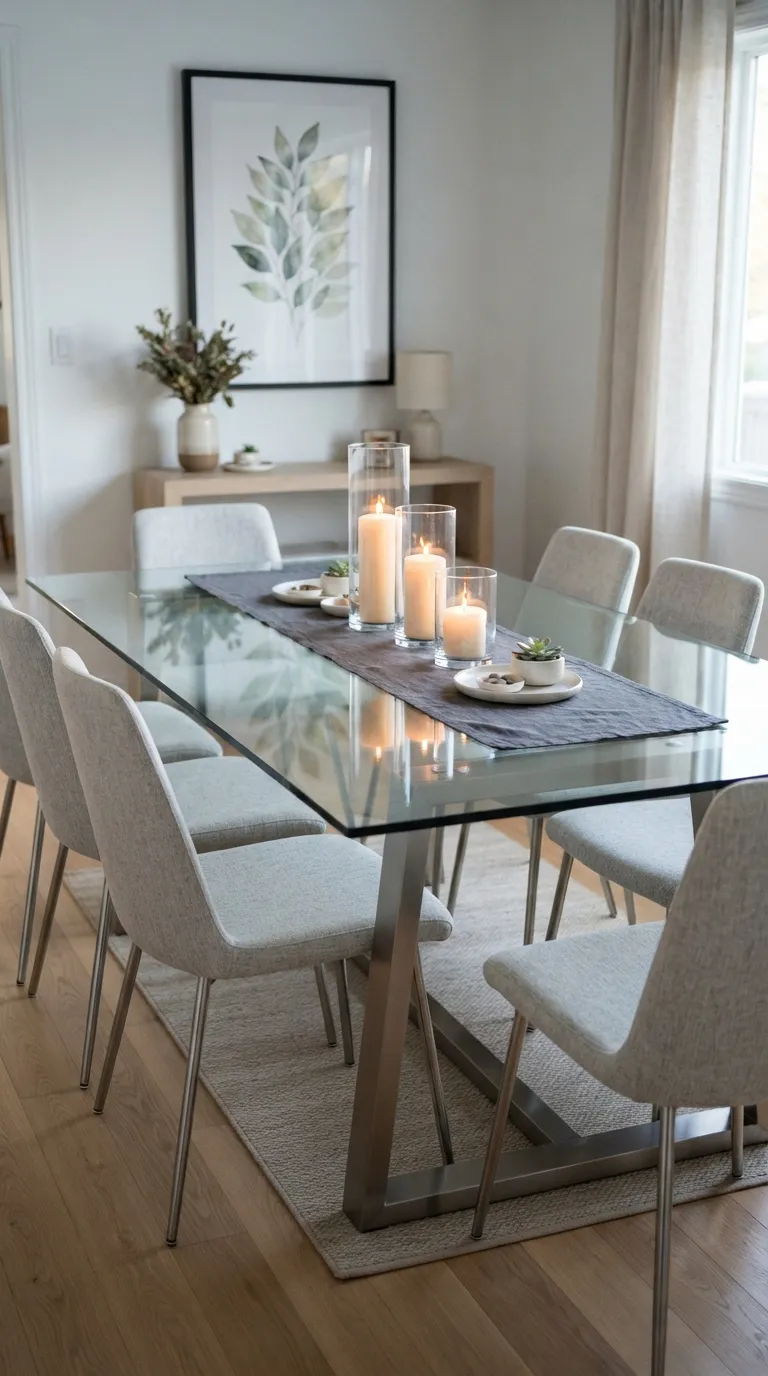 glass dining room table decor Clear Glass Candle Trio