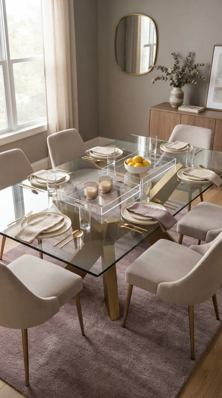 glass dining room table decor Layered Clear Trays