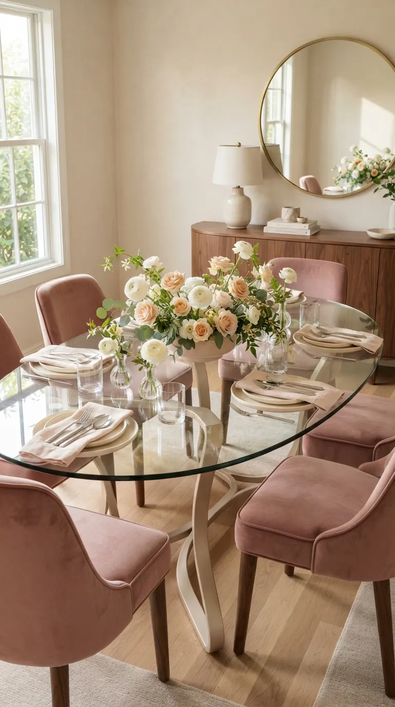 glass dining room table decor Low Floral Arrangement