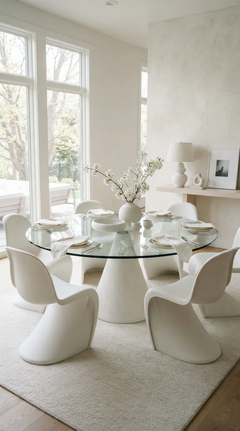 glass dining room table decor Monochrome White Decor