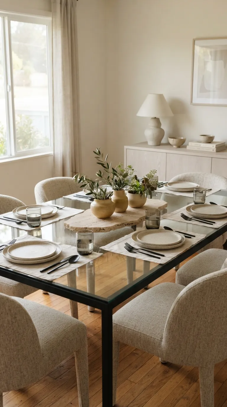 glass dining room table decor Natural Stone Centerpiece
