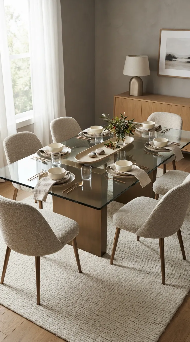 glass dining room table decor Neutral Stoneware Settings