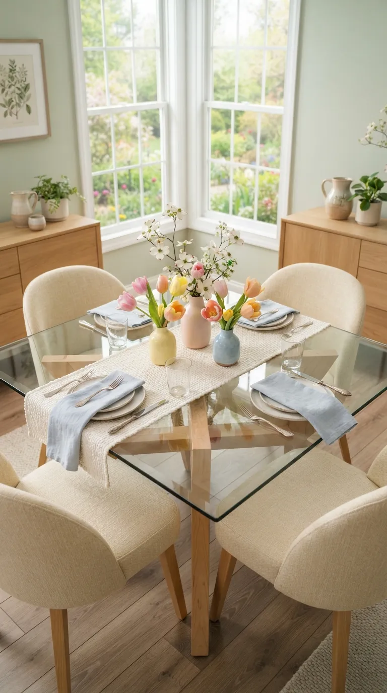 glass dining room table decor Simple Seasonal Blooms