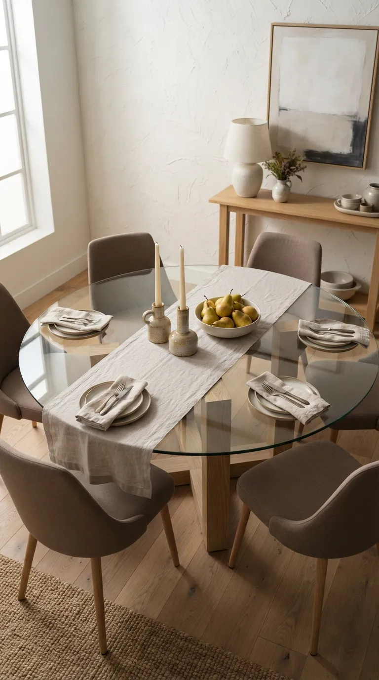 glass dining room table decor Soft Linen Runner