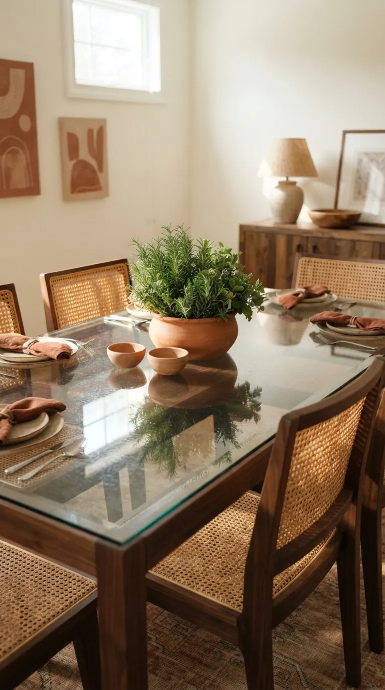 glass dining room table decor Terracotta Pot Centerpiece