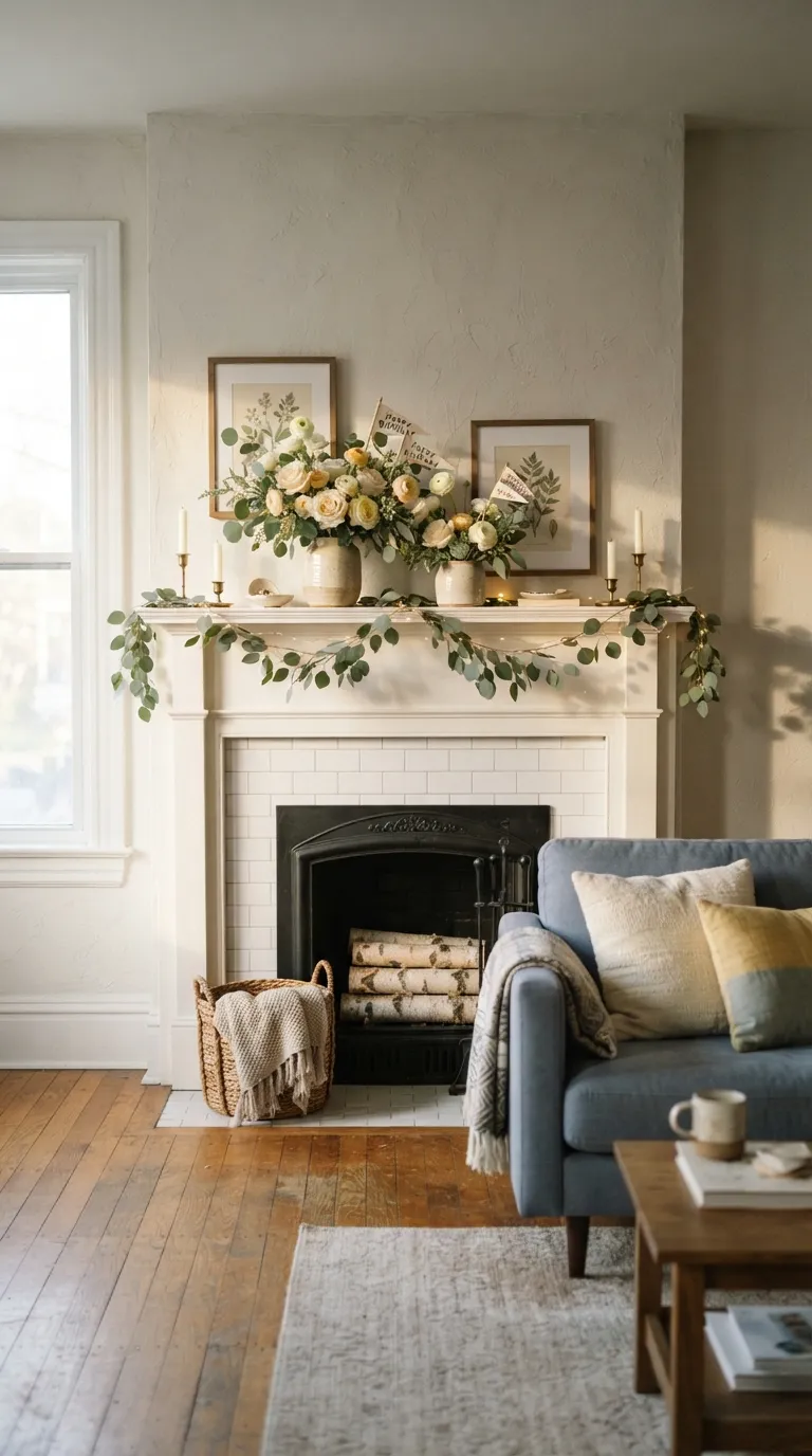 Happy Birthday Living Room Floral Birthday Mantel