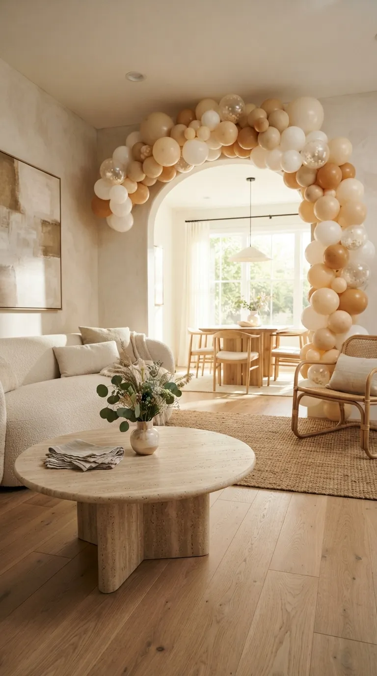 Happy Birthday Living Room Neutral Balloon Arch