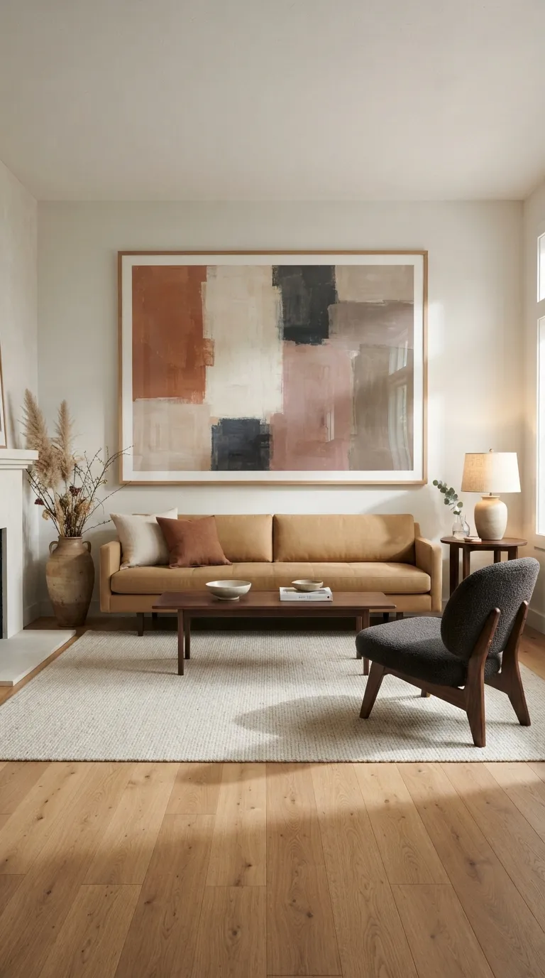 home design trends for living rooms Oversized Art Becomes the Focal Point