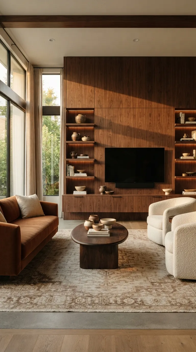 home design trends for living rooms Rich Wood Makes a Comeback
