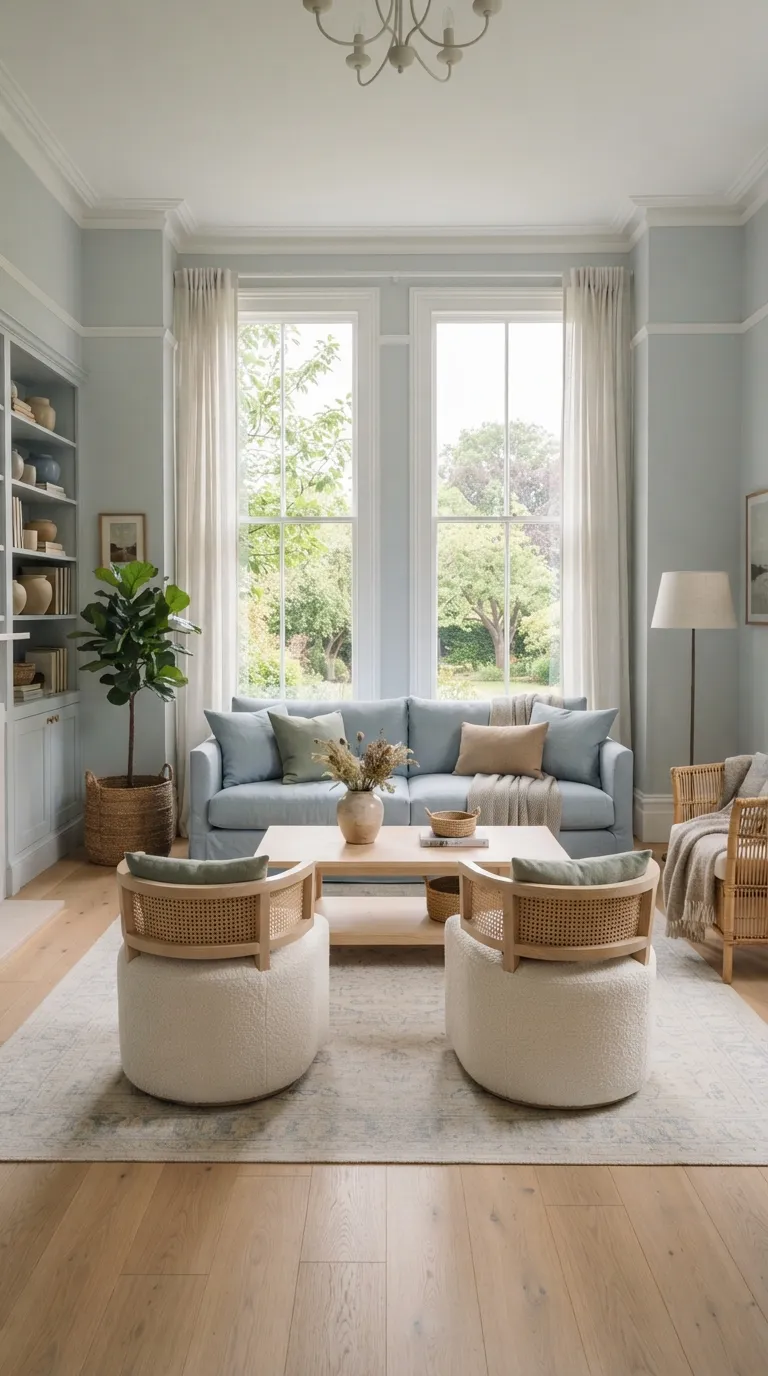 home design trends for living rooms Soft Blue Creates a Calm Palette