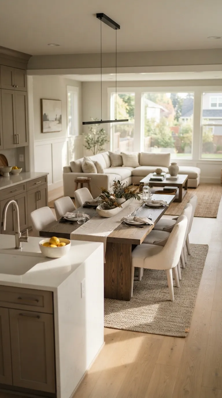 home design trends for open floor plans Use a Long Dining Table for Better Flow