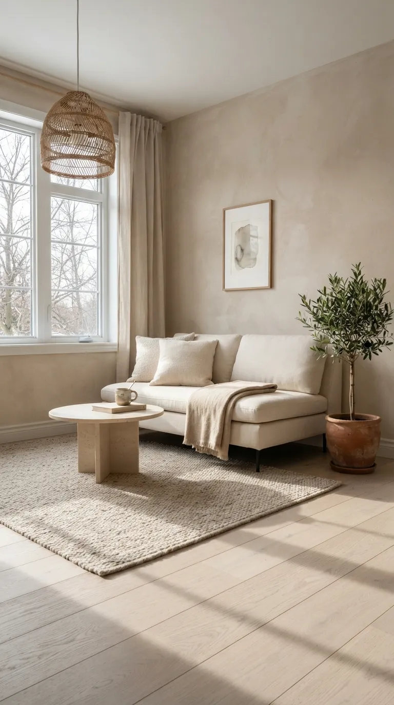 home design trends for small spaces Light-Colored Walls With Warm Natural Texture
