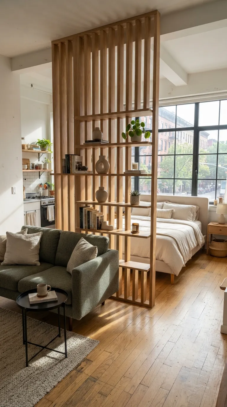 home design trends for small spaces Open Room Dividers With Built-In Shelving