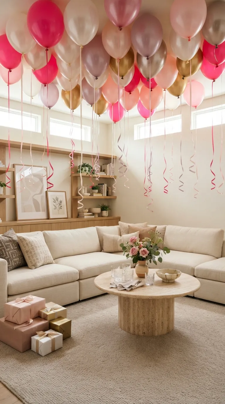 Hot Pink Birthday Blush Balloon Ceiling