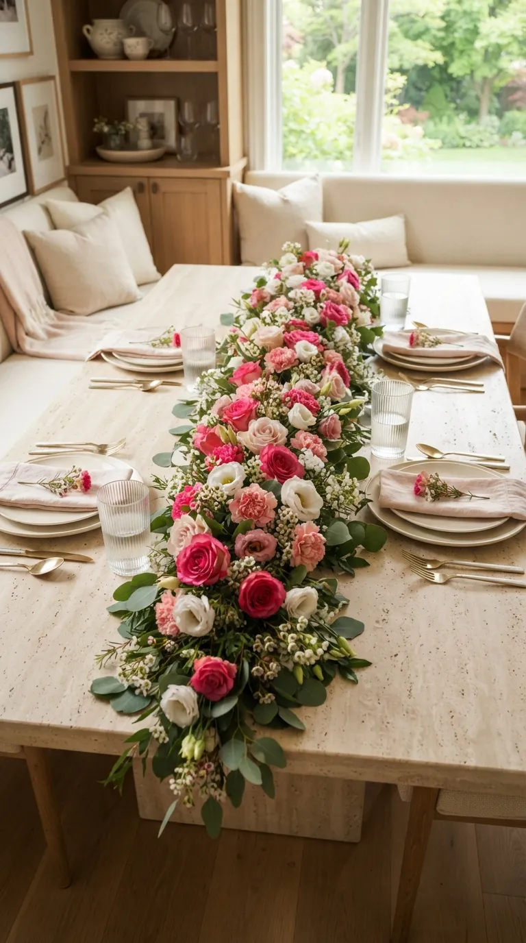 Hot Pink Birthday Pink Floral Table Runner