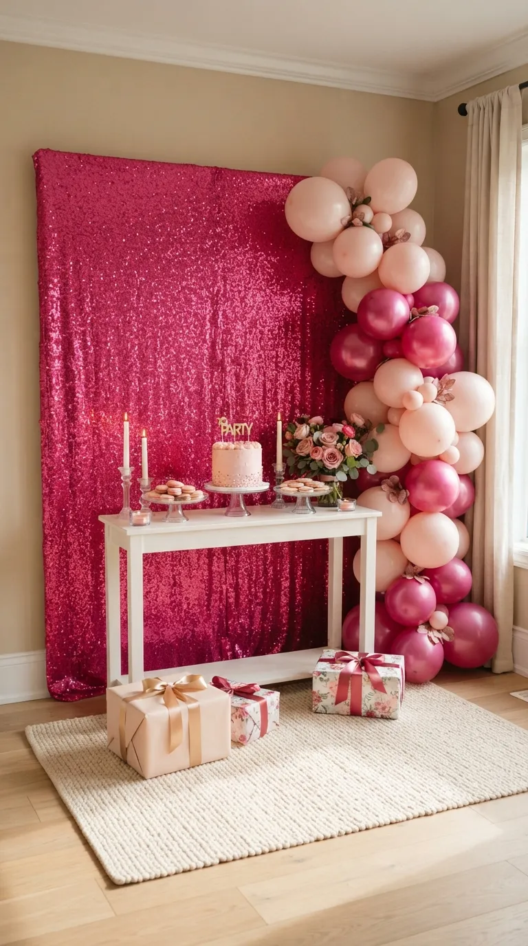 Hot Pink Birthday Pink Sequin Backdrop