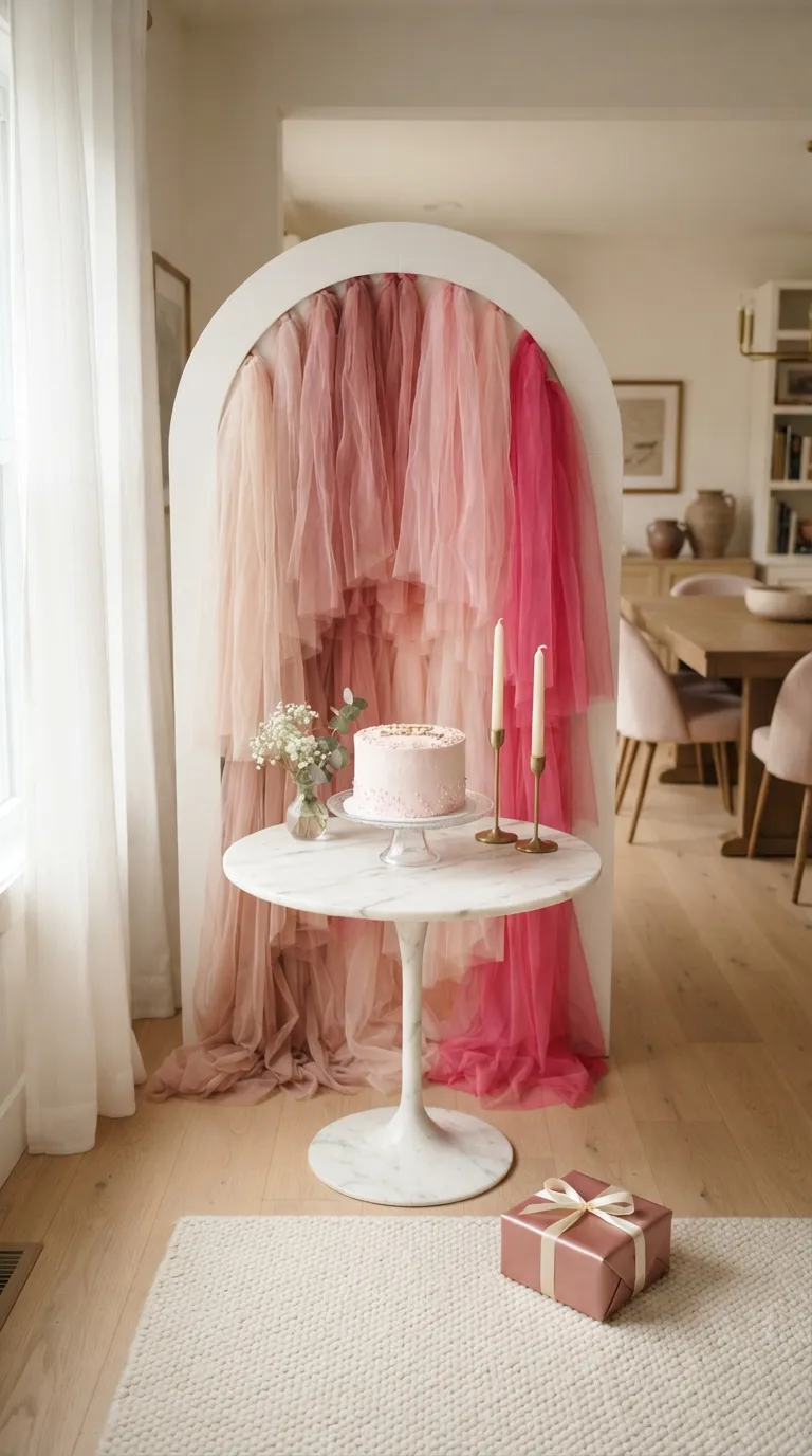 Hot Pink Birthday Pink Tulle Backdrop