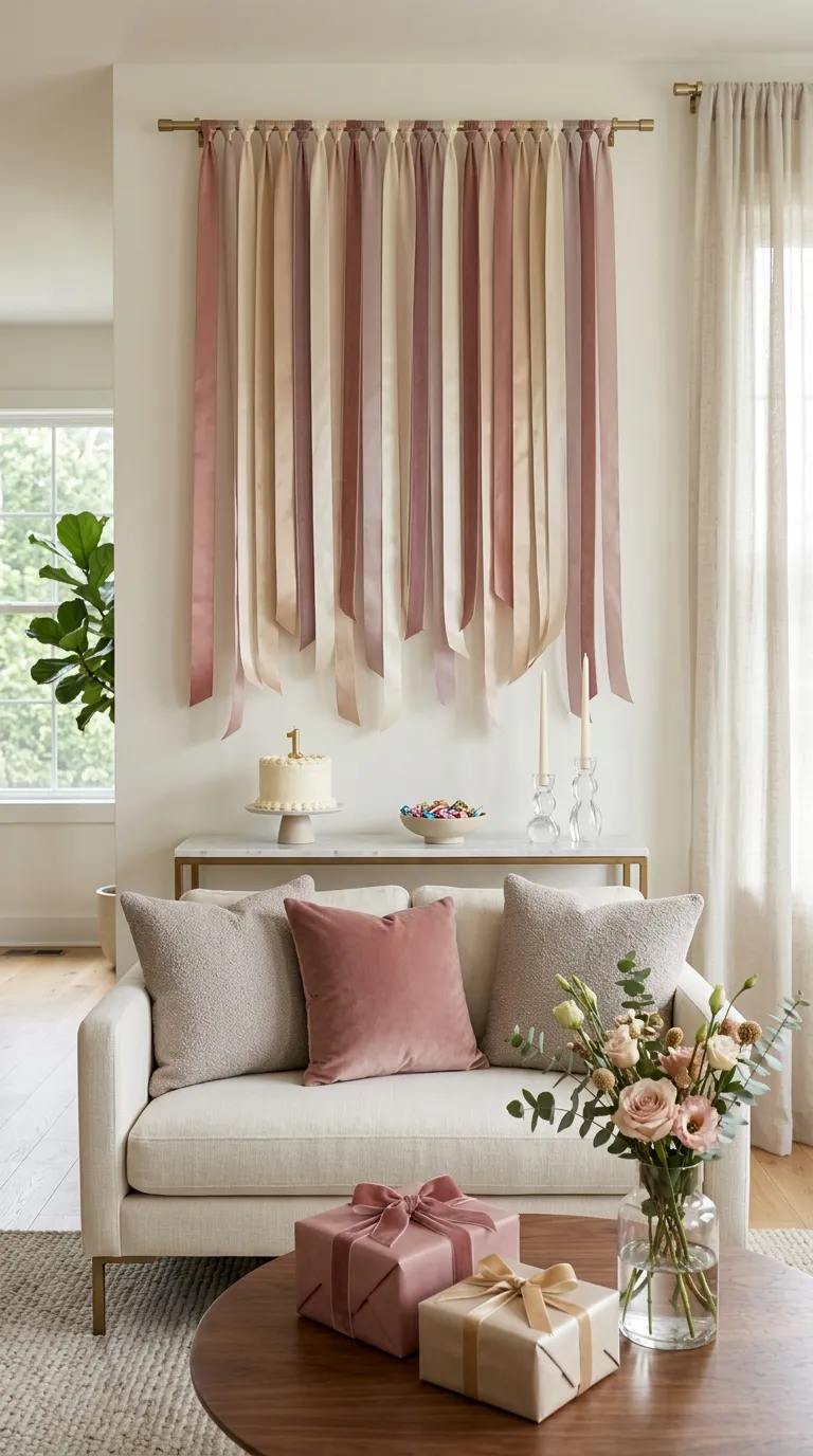 House Birthday Decorations Elegant Ribbon Backdrop