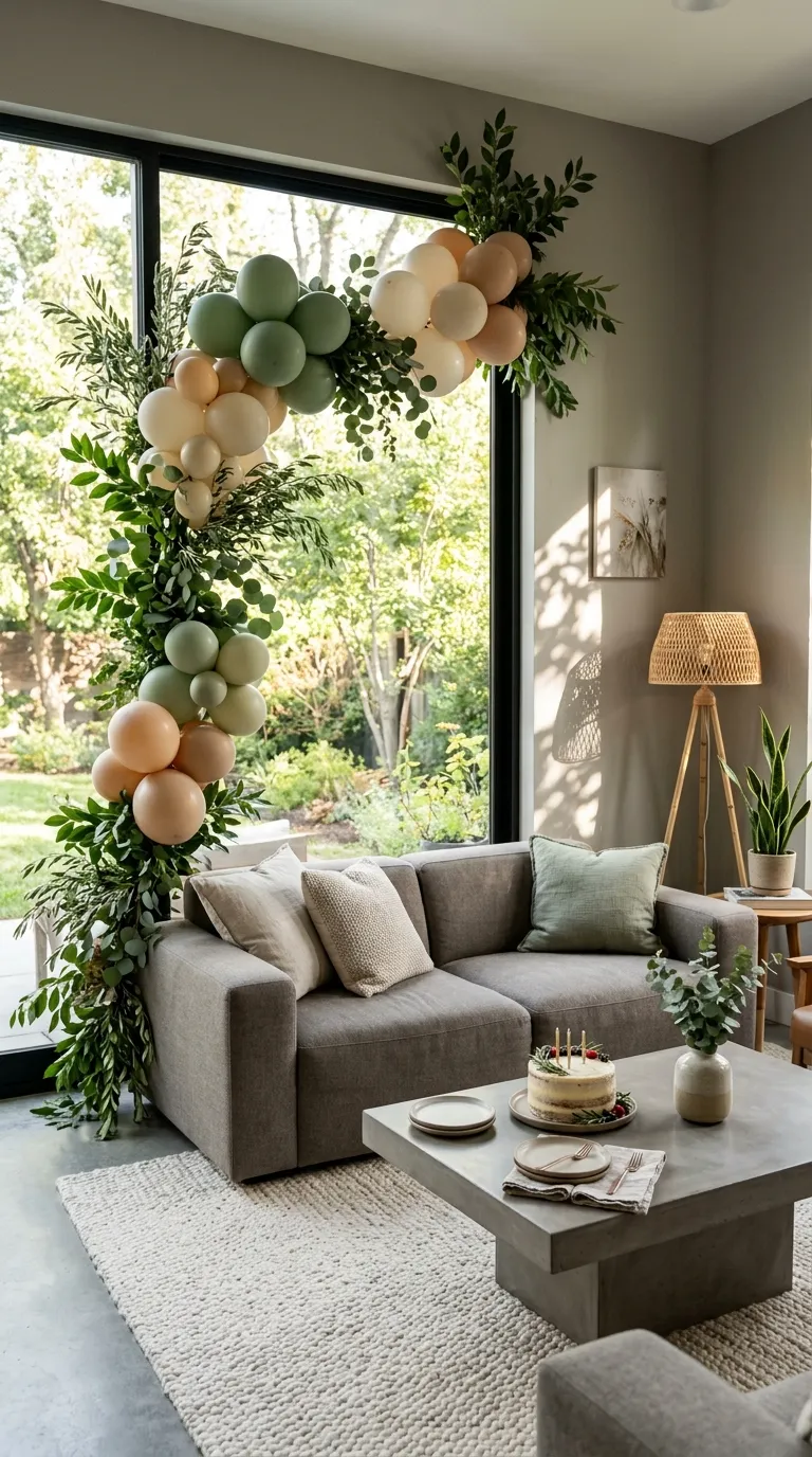 House Birthday Decorations Greenery And Balloons