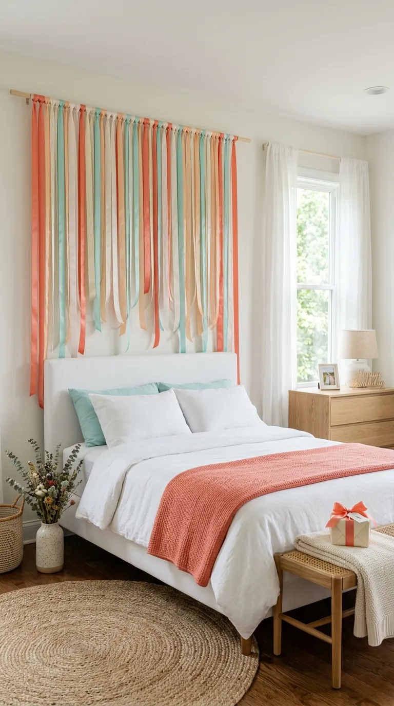 How To Decorate Birthday Room Hanging Ribbon Curtain