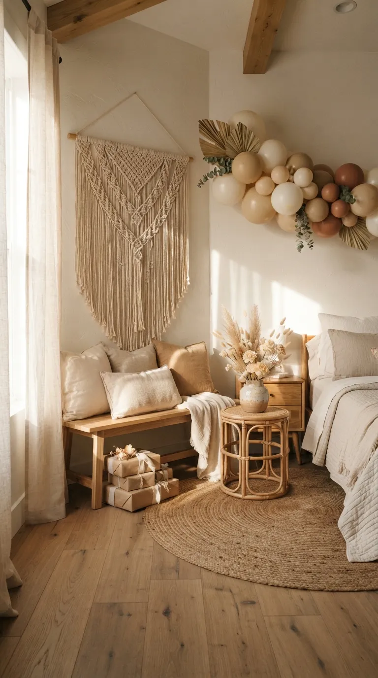 How To Decorate Room For Birthday Neutral Boho Birthday Nook