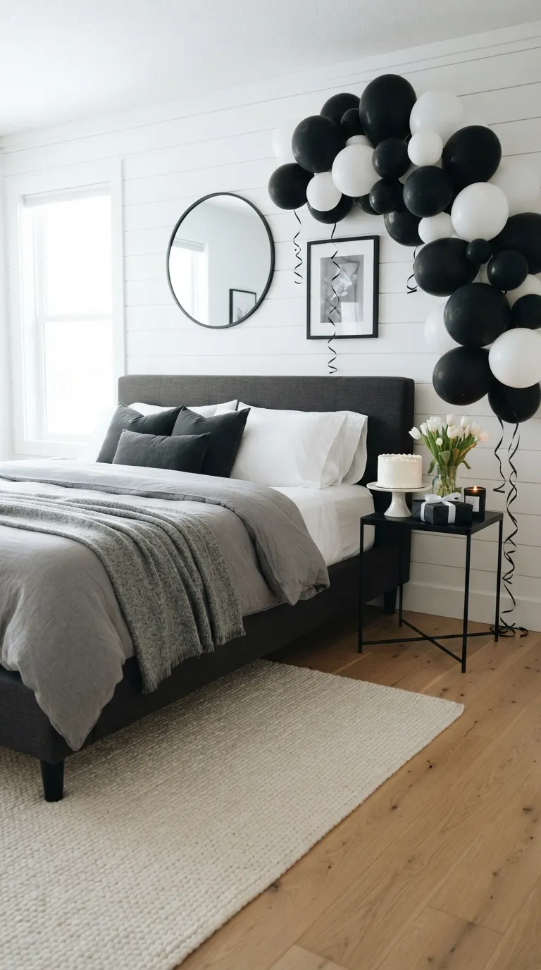 How To Decorate Room For Birthday Simple Black And White Setup