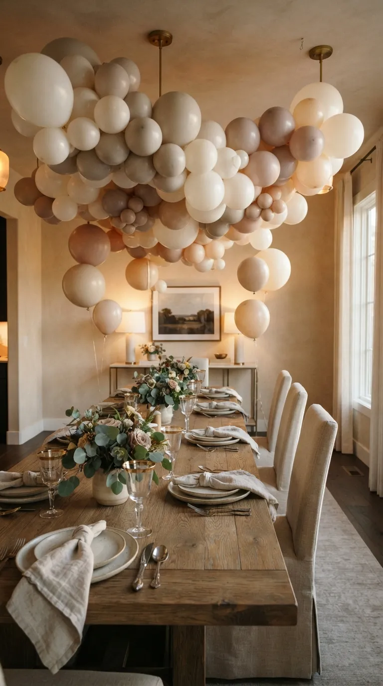 Indoor Balloon Decoration Balloon Canopy Over a Dining Table