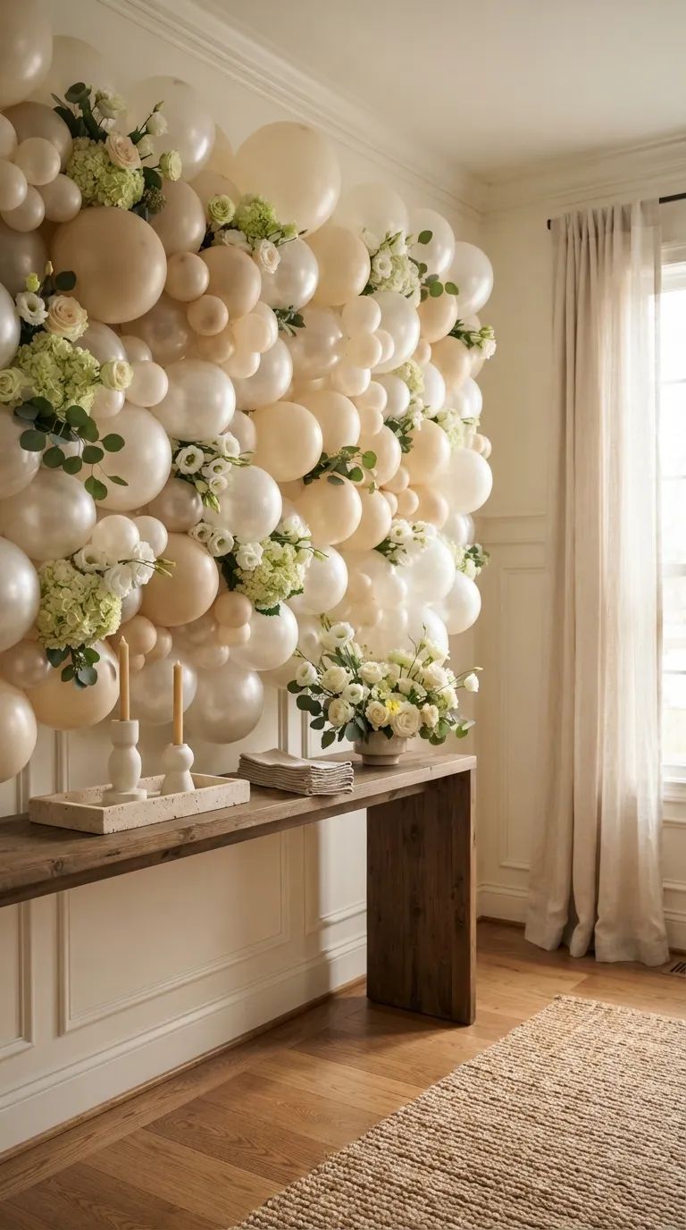 Indoor Balloon Decoration Balloon Wall With Floral Accents