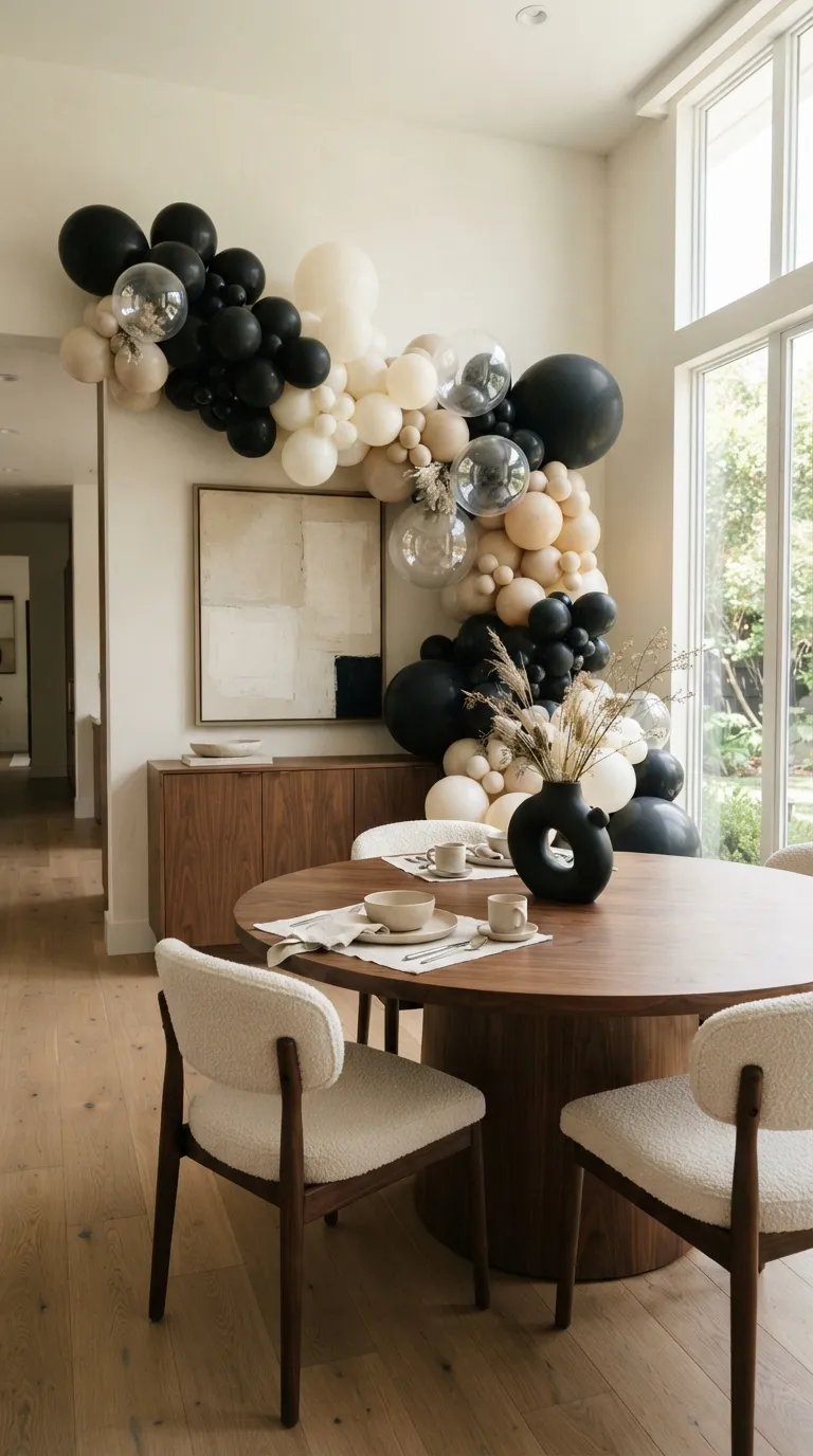Indoor Balloon Decoration Black and Cream Balloon Statement