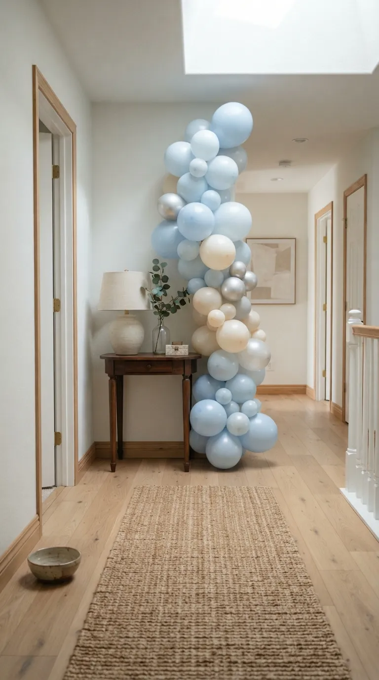 Indoor Balloon Decoration Soft Blue Balloon Stair Landing