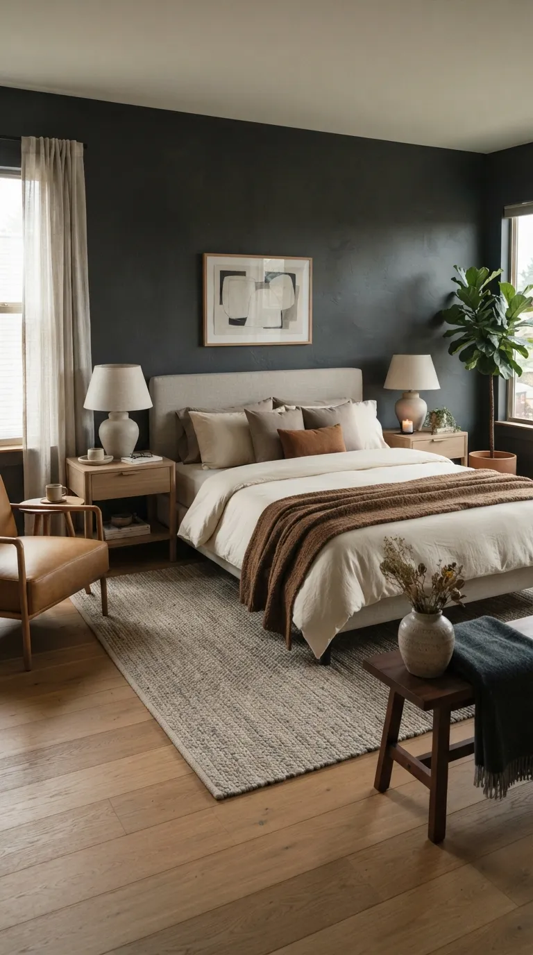 luxury bedroom color ideas Charcoal Gray With Warm Neutrals