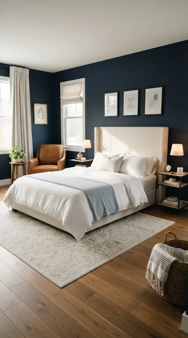 luxury bedroom color ideas Deep Navy With Creamy White