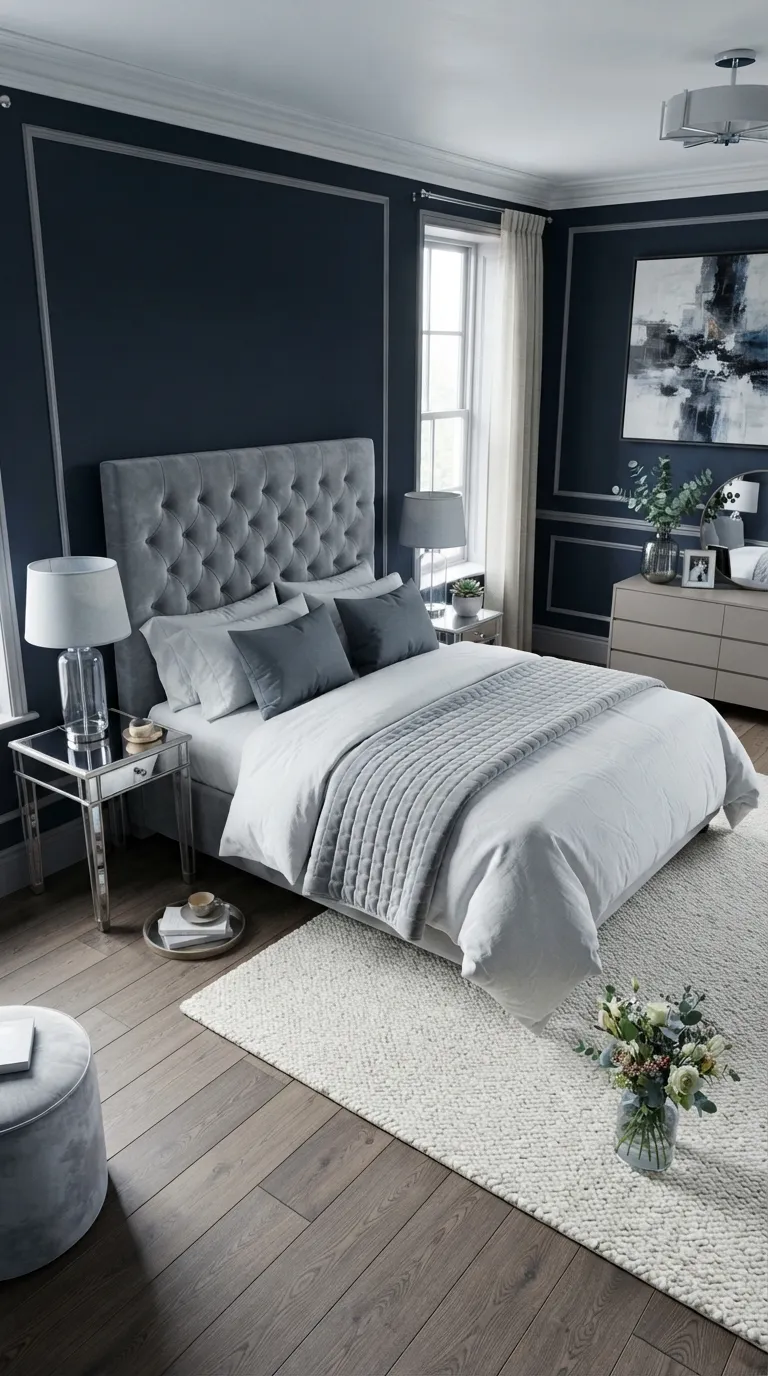 luxury bedroom color ideas Midnight Blue With Silver Gray