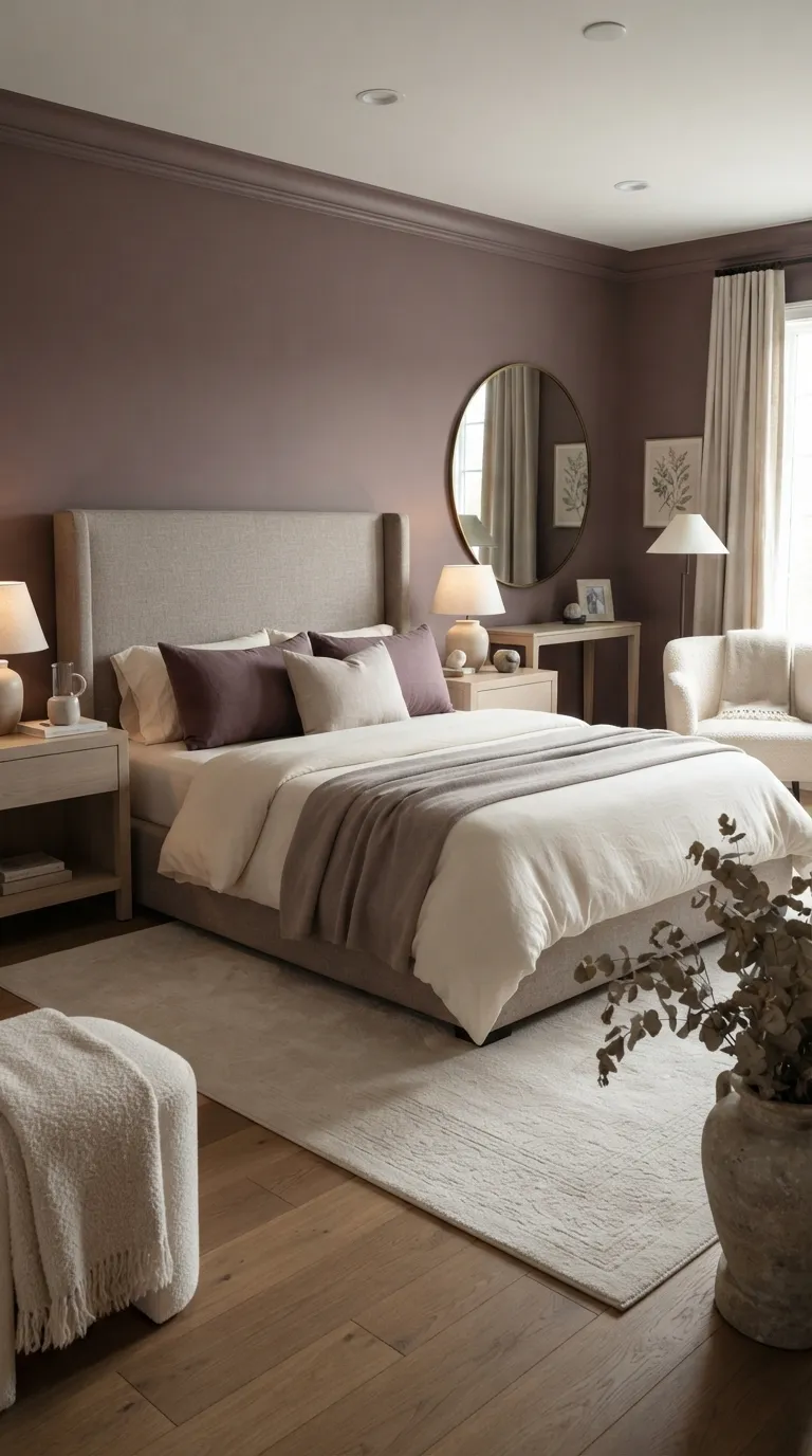 luxury bedroom color ideas Muted Plum With Soft Neutrals