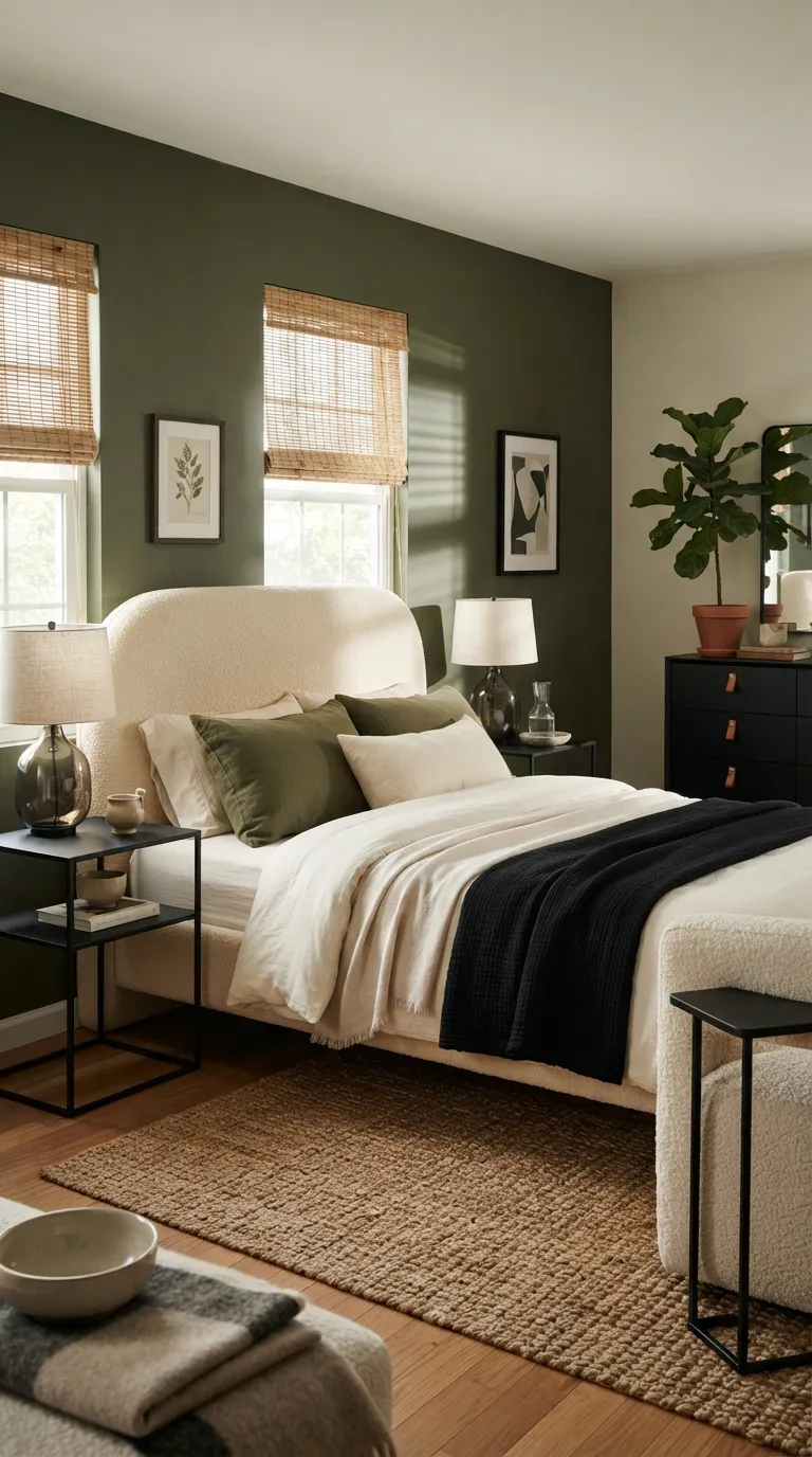 luxury bedroom color ideas Olive Green With Cream and Black