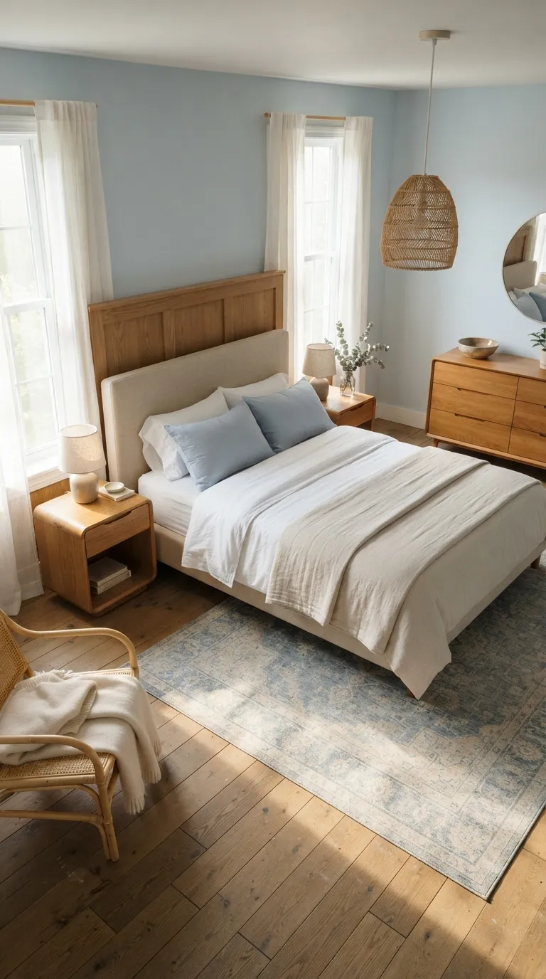 luxury bedroom color ideas Pale Blue With Warm Oak