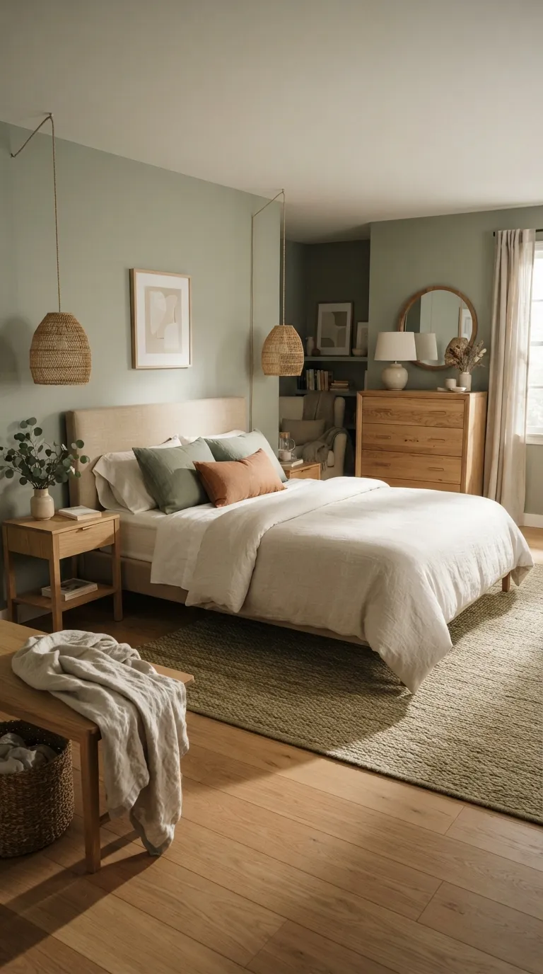 luxury bedroom color ideas Sage Green With Natural Wood