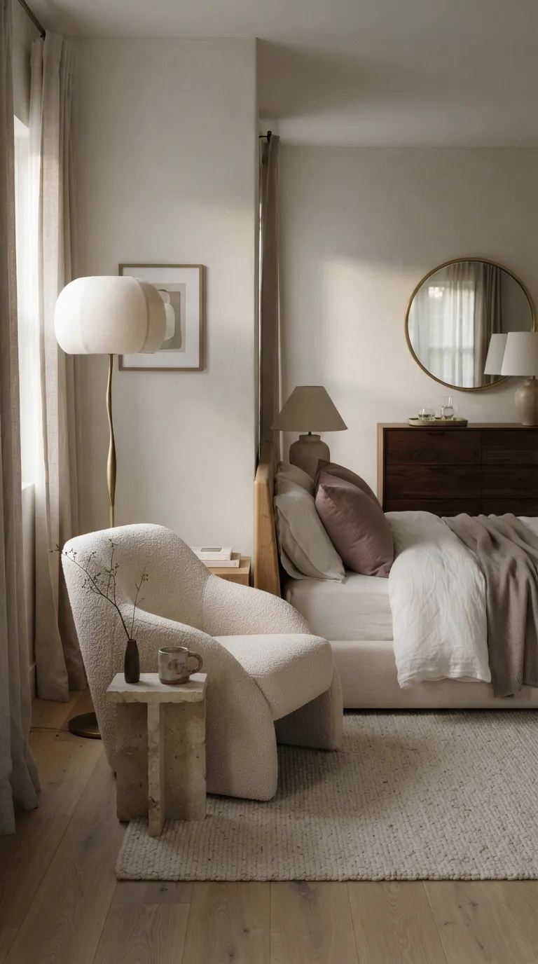 luxury bedroom decor ideas for a feminine aesthetic Add a Sculptural Floor Lamp