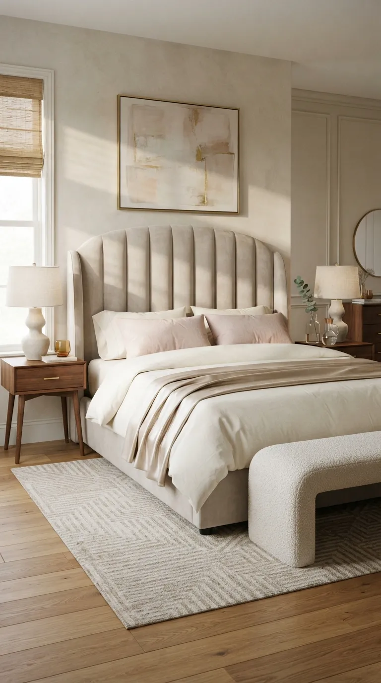 luxury bedroom decor ideas for a feminine aesthetic Choose an Upholstered Statement Bed