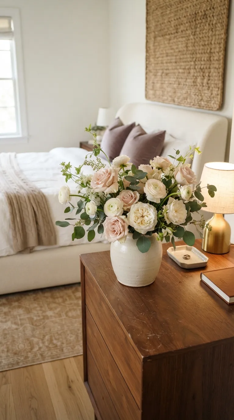 luxury bedroom decor ideas for a feminine aesthetic Finish With Fresh Floral Styling
