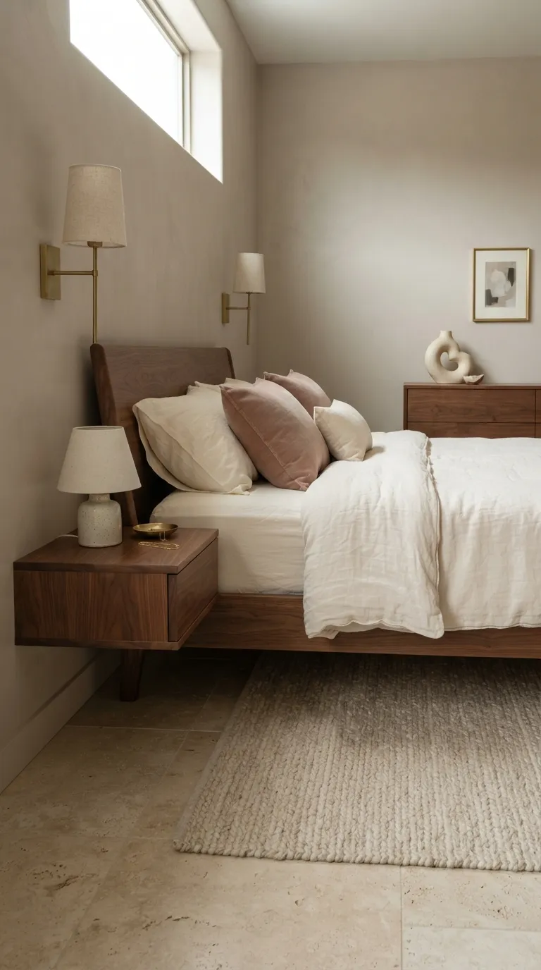 luxury bedroom decor ideas for a feminine aesthetic Mix Brass With Warm Wood