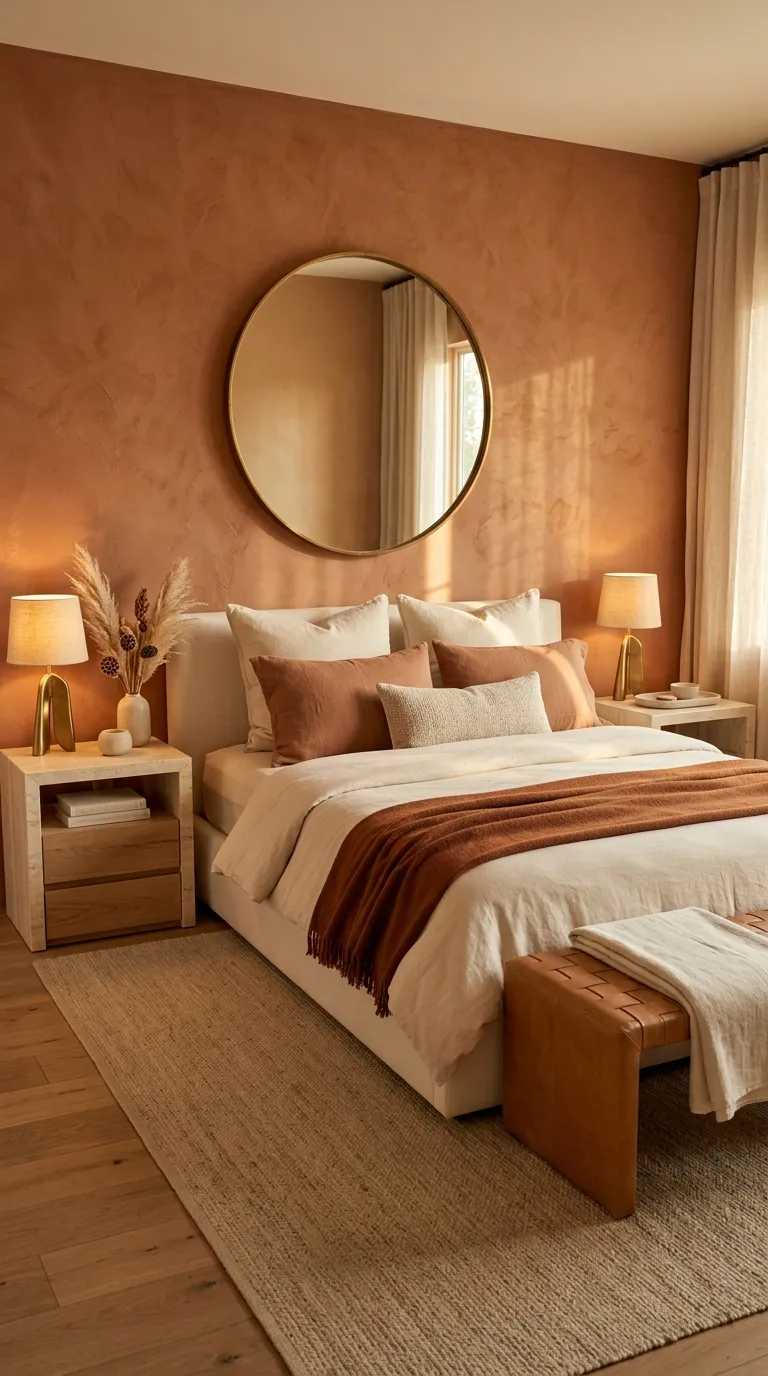 luxury bedroom ideas with gold accents Bring Gold Into a Warm Terracotta Palette