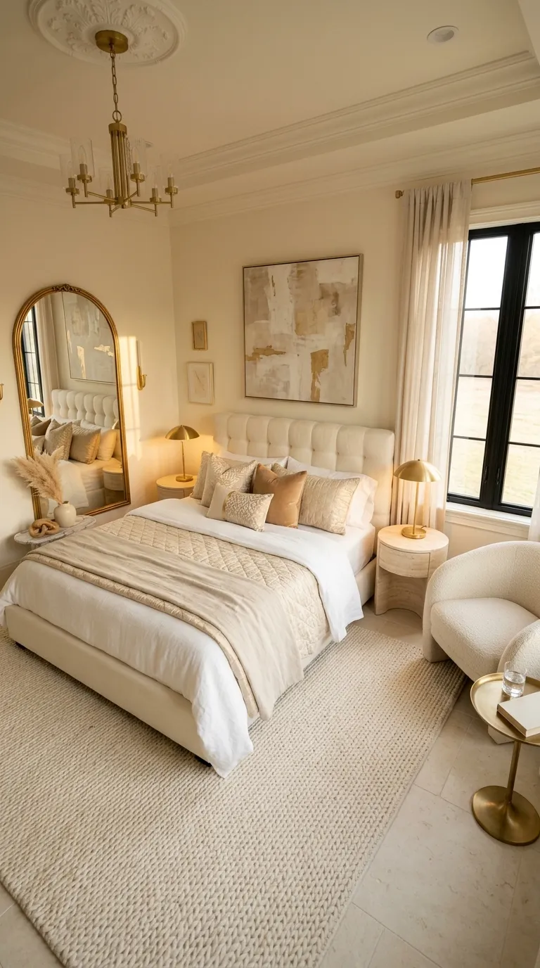 luxury bedroom ideas with gold accents Finish With a Balanced Gold and Cream Palette