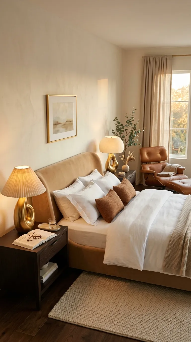 luxury bedroom ideas with gold accents Layer Gold Lamps With Warm Lighting