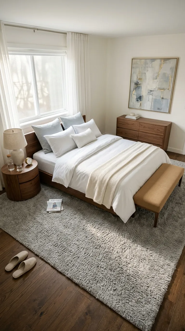luxury hotel style bedroom decor ideas Add a Plush Bedroom Rug