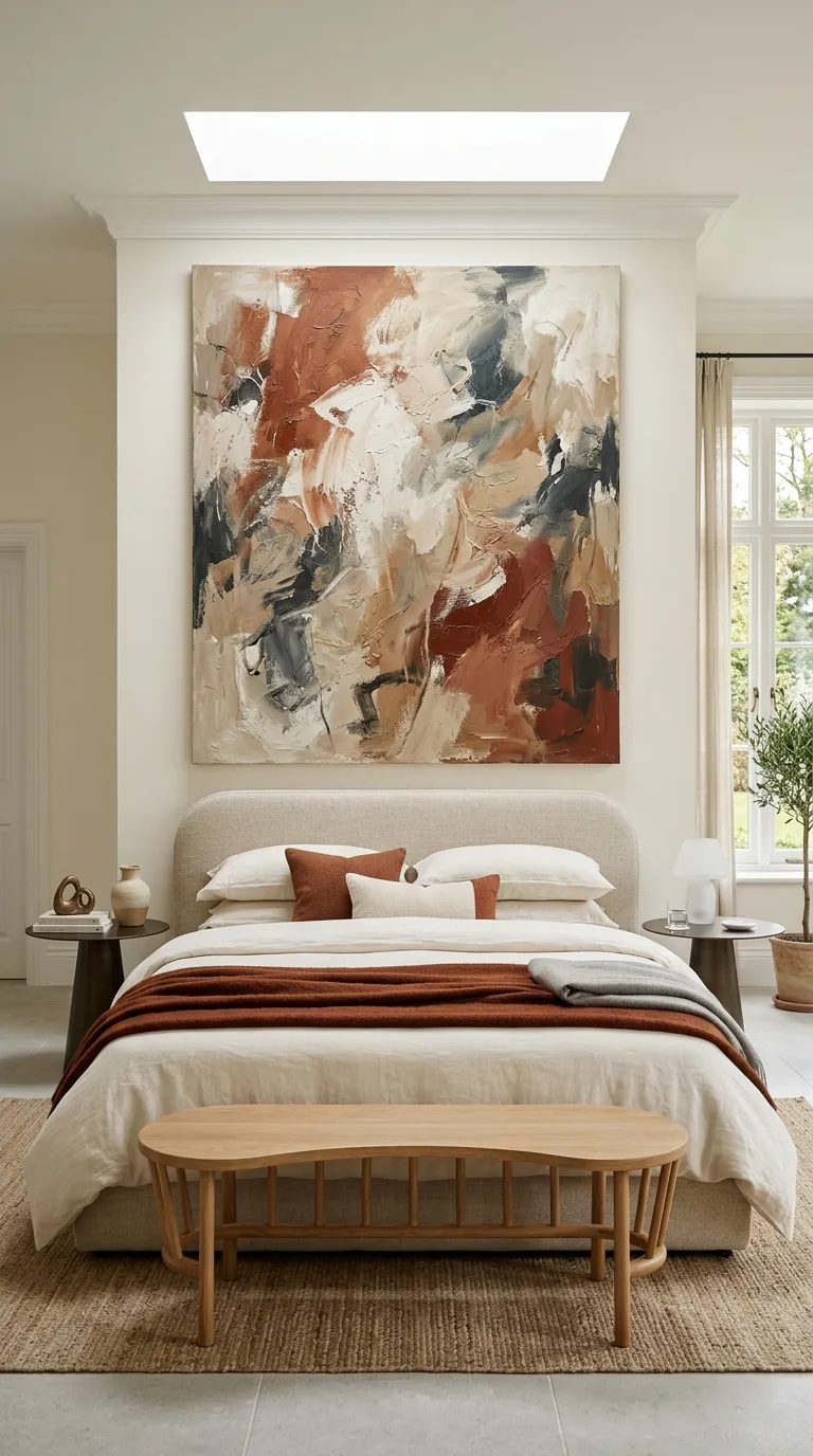 luxury hotel style bedroom decor ideas Hang Oversized Artwork Above the Bed