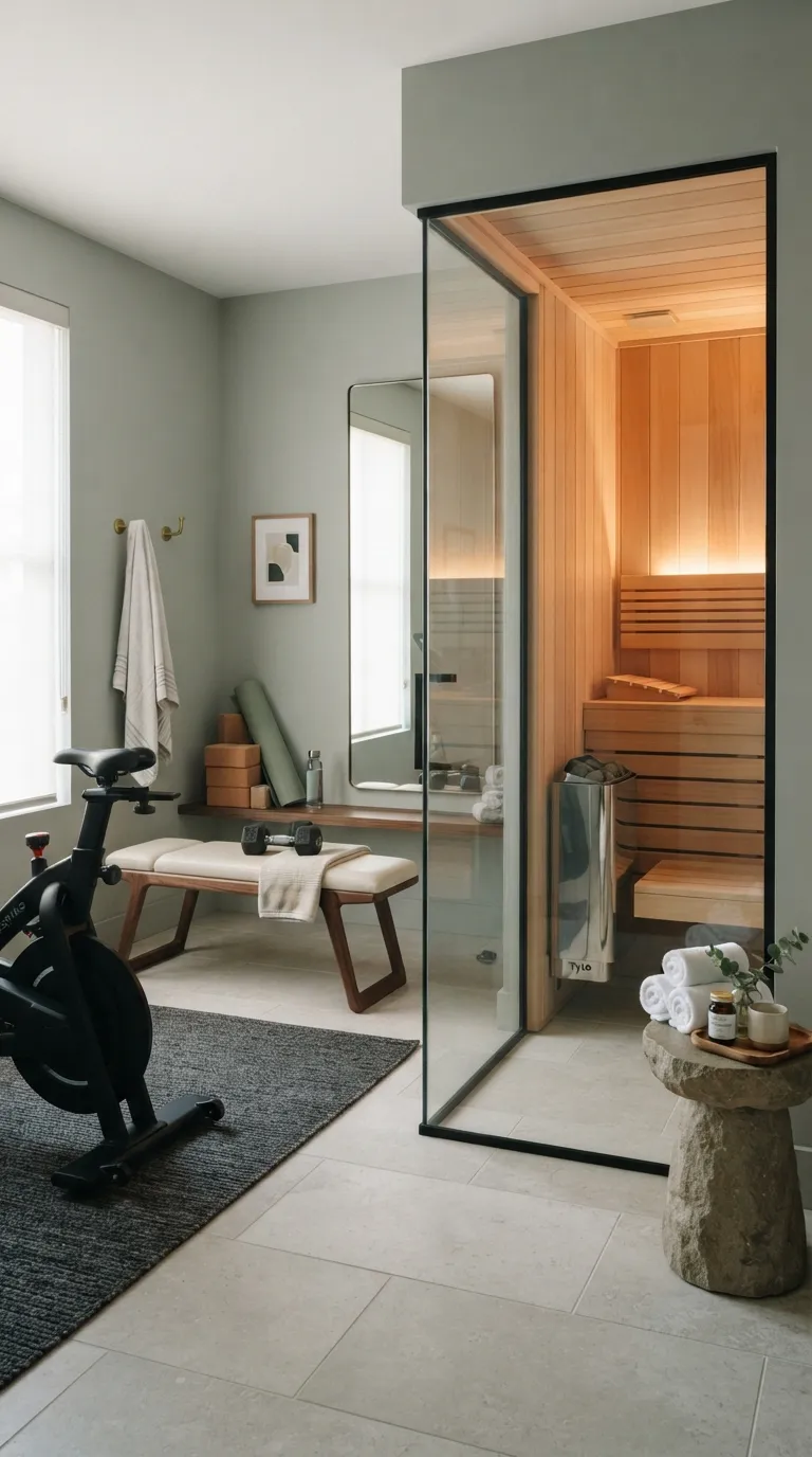 luxury modern home gym ideas Add a Private Sauna Beside the Gym
